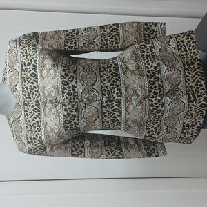 100% Silk Set Leopard Print Button-Up Jacket and Silk Skirt Size S